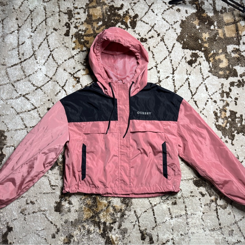 2 for $20// GUESS Pink and Black Hooded Windbreaker - Picture 1 of 4